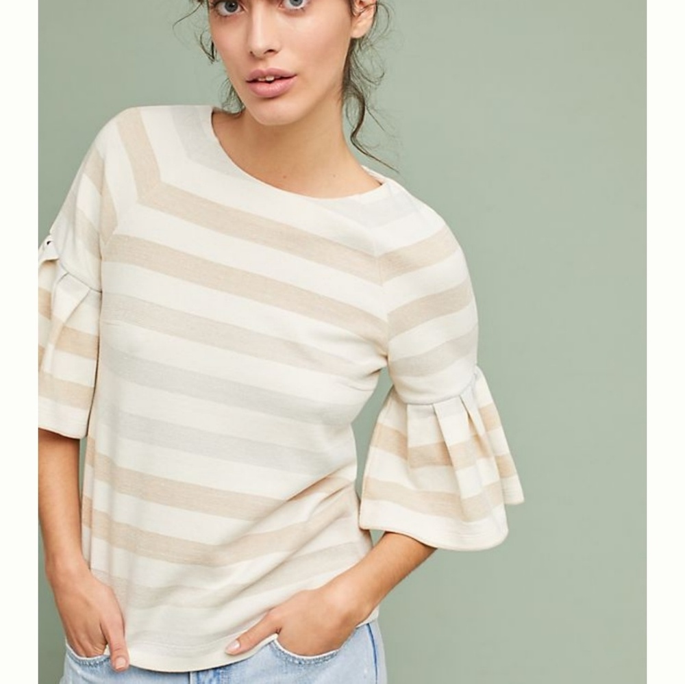 Striped Ruffled-Sleeve Top